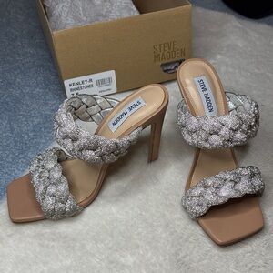 NWOT Steve Madden Silver Rhinestone Heels with Tan Base